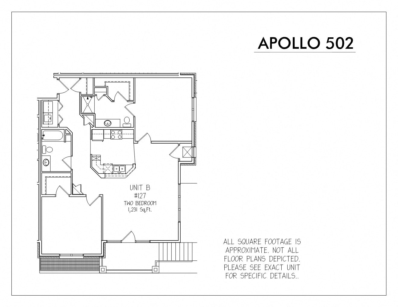 Floor plan for 2 beds, 2 baths, 1231 sqft